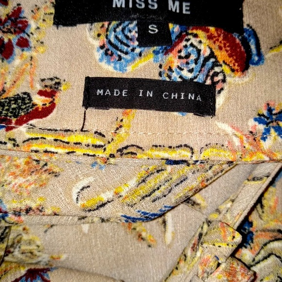 Miss Me Top S Floral Butterfly Print Hippy Boho Bell Sleeve Peasant Shirt Blouse - Picture 8 of 8